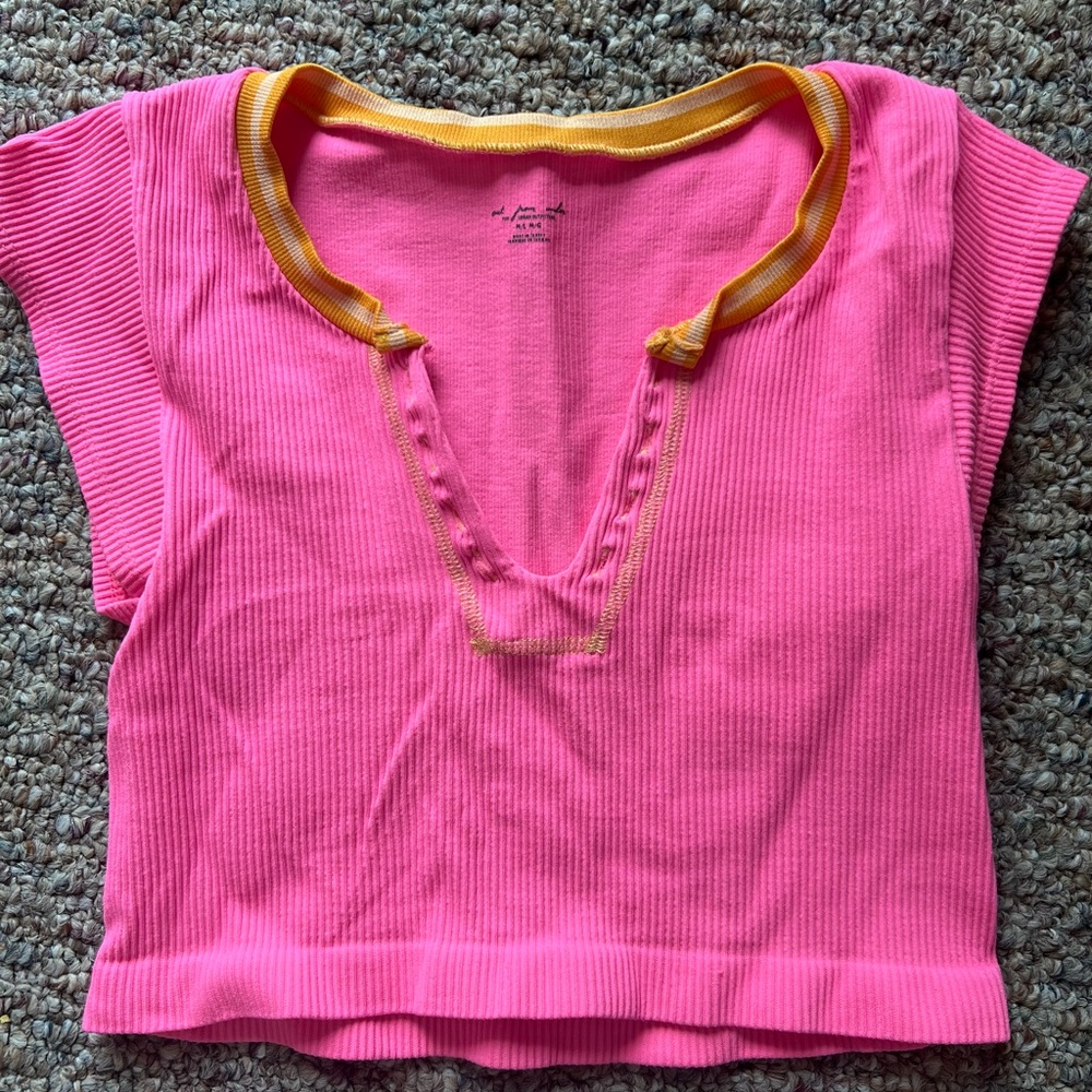 Urban Outfitters Pink and Yellow Ribbed Top